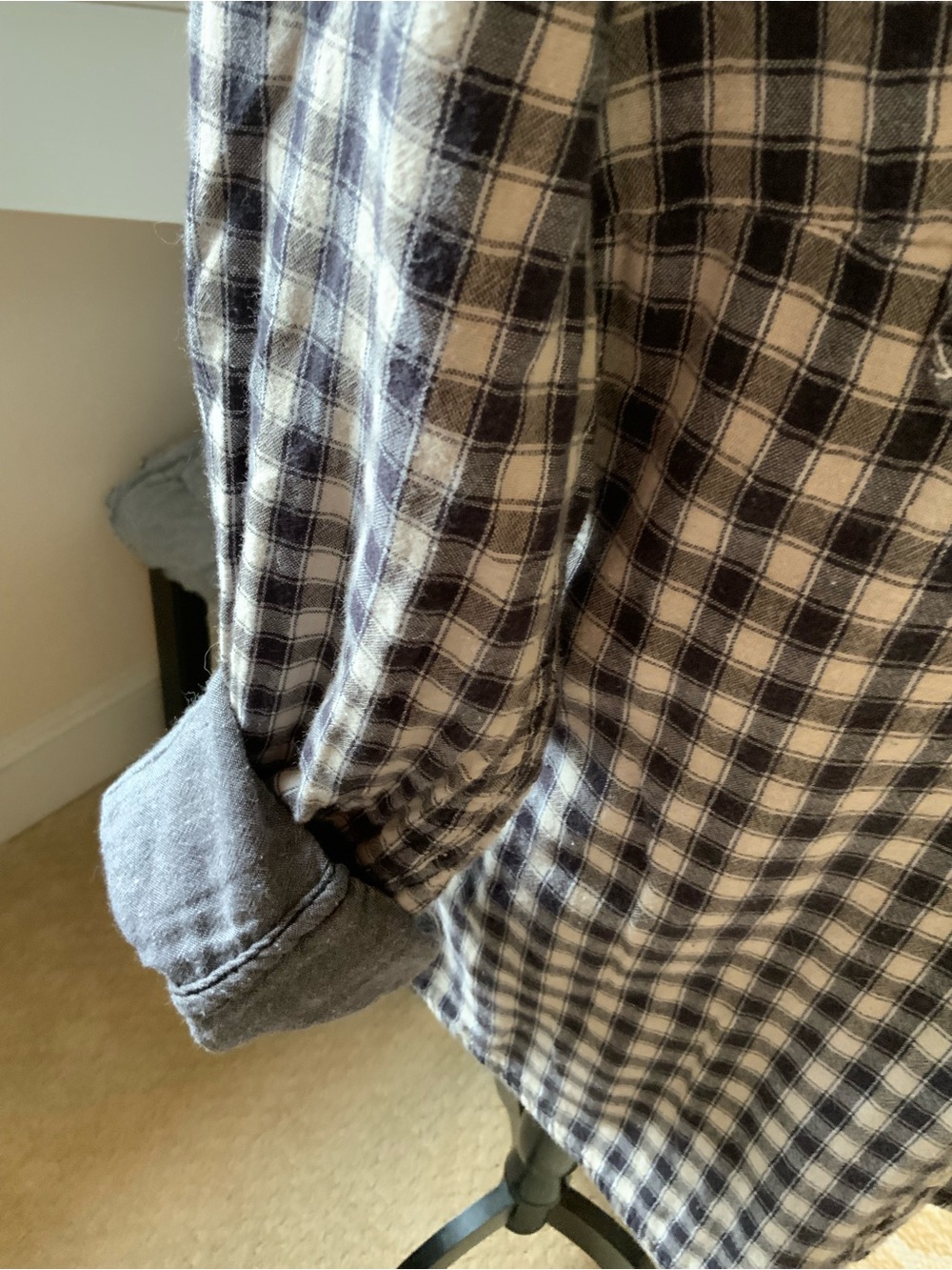 Lucky Brand Navy and White Plaid Snap Button-Down Lined Shirt - Picture 4 of 8